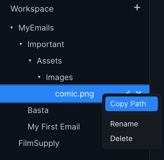 Screenshot showing how to copy the path of an image